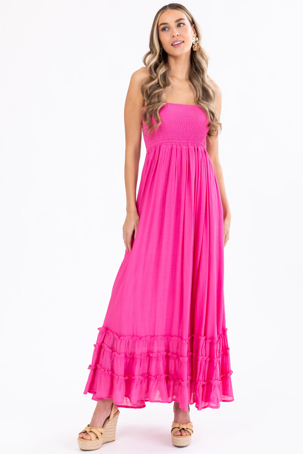 Women's Bubblegum Ruffle Bottom Sleeveless Maxi Dress