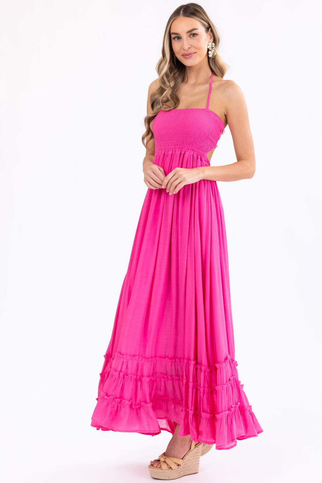 Women's Bubblegum Ruffle Bottom Sleeveless Maxi Dress