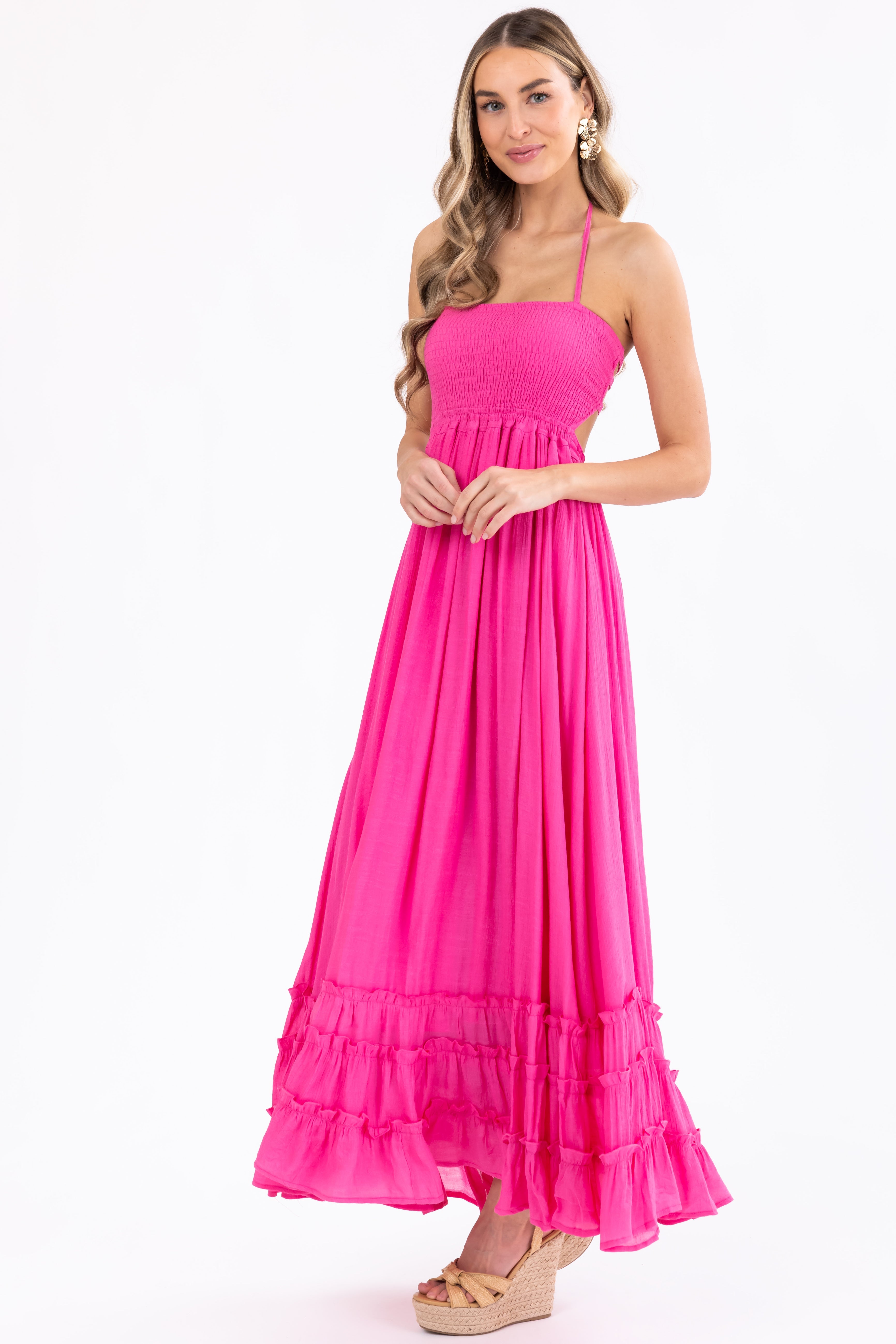 Women's Bubblegum Ruffle Bottom Sleeveless Maxi Dress