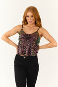 Women's Black Multicolor Sequin Corsage Babydoll Tank Top