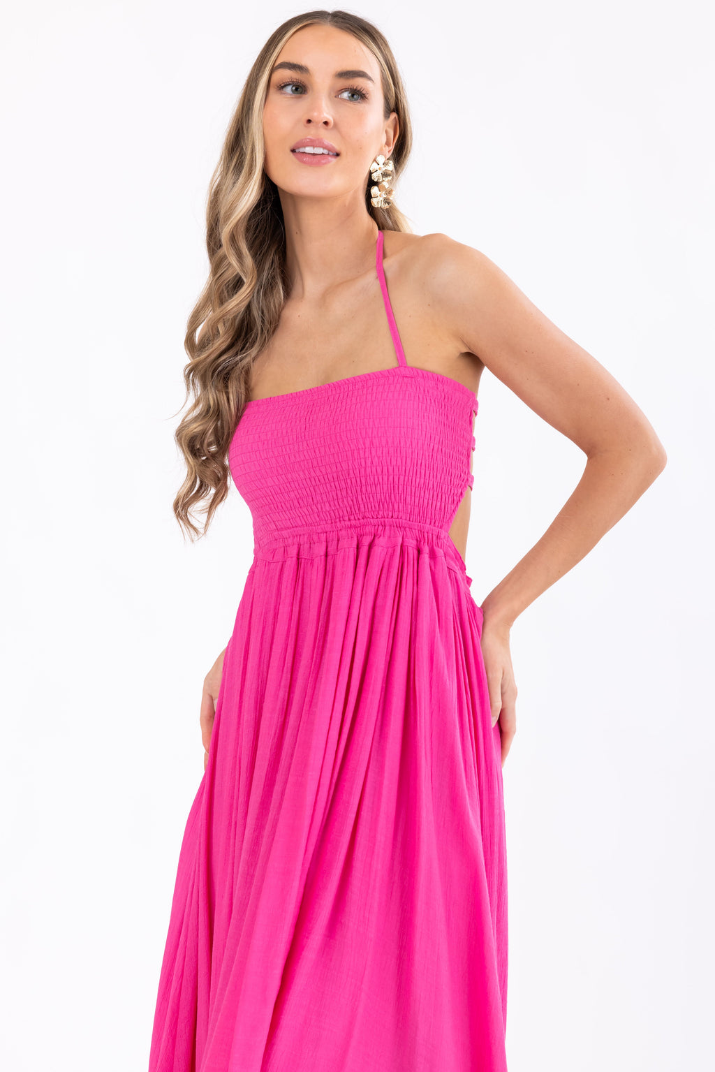 Women's Bubblegum Ruffle Bottom Sleeveless Maxi Dress