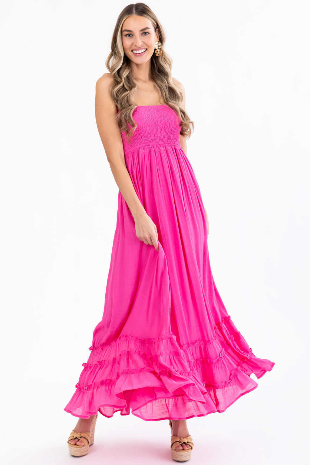 Women's Bubblegum Ruffle Bottom Sleeveless Maxi Dress