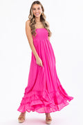 Women's Bubblegum Ruffle Bottom Sleeveless Maxi Dress