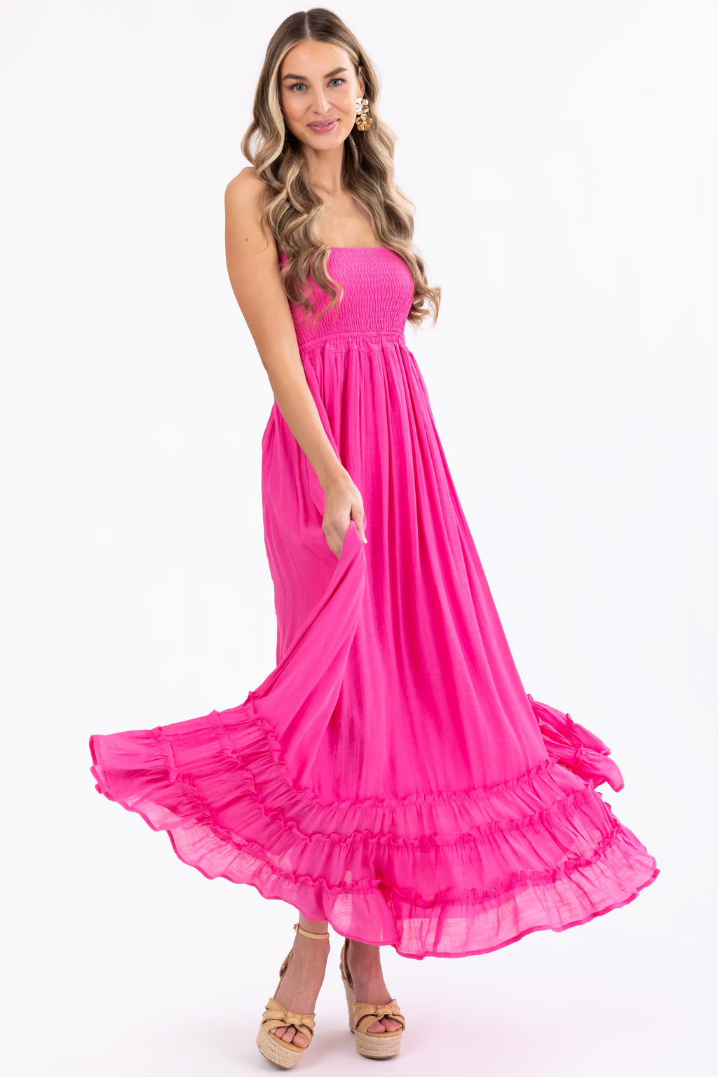 Women's Bubblegum Ruffle Bottom Sleeveless Maxi Dress
