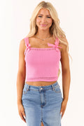 Women's Bubblegum Knit Sweater Bow Strap Top