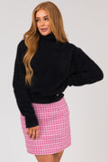 Women's Black Fuzzy Long Sleeve Turtleneck Sweater
