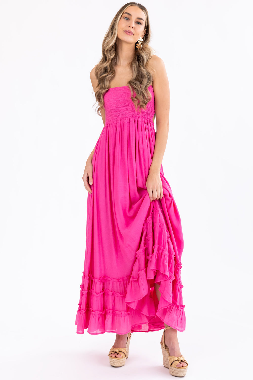 Women's Bubblegum Ruffle Bottom Sleeveless Maxi Dress