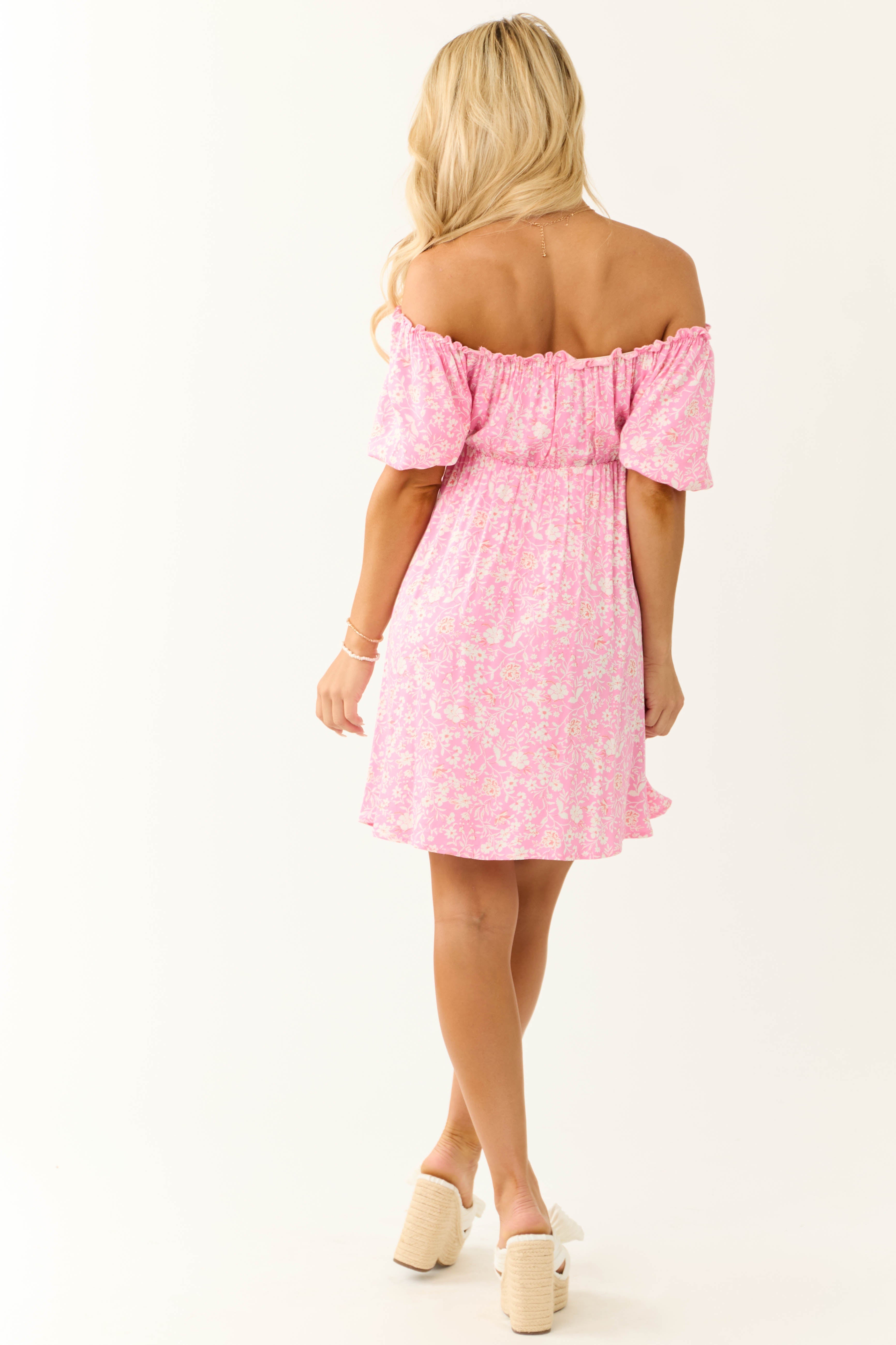 Women's Bubblegum Floral Print Puff Sleeve Mini Dress
